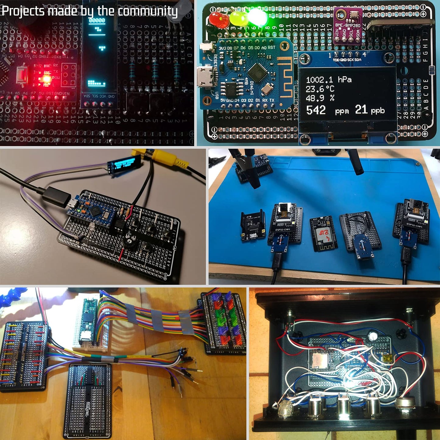 circuits faits par la communauté makers grace aux breadboards soudables d'upesy