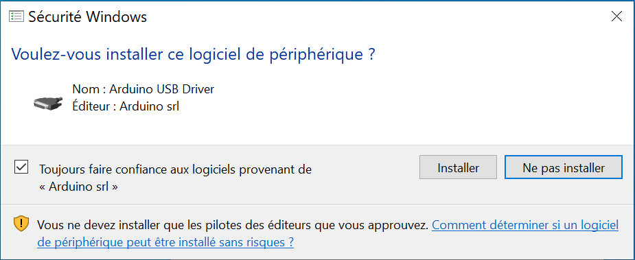 installer driver Arduino sur IDE