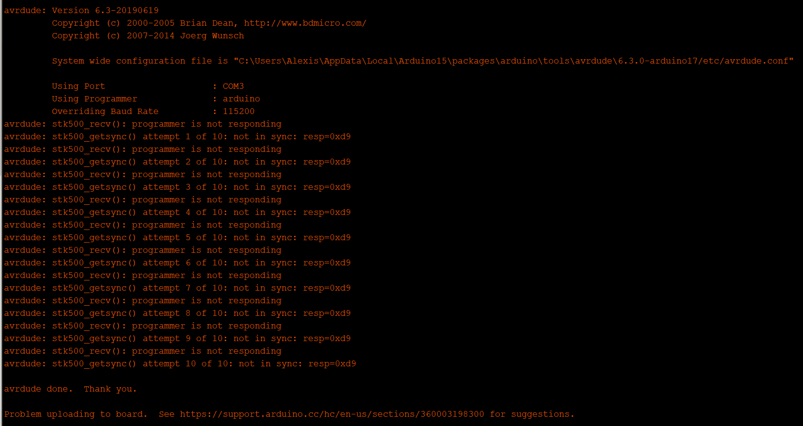 erreur bootloader arduino uno téléversement