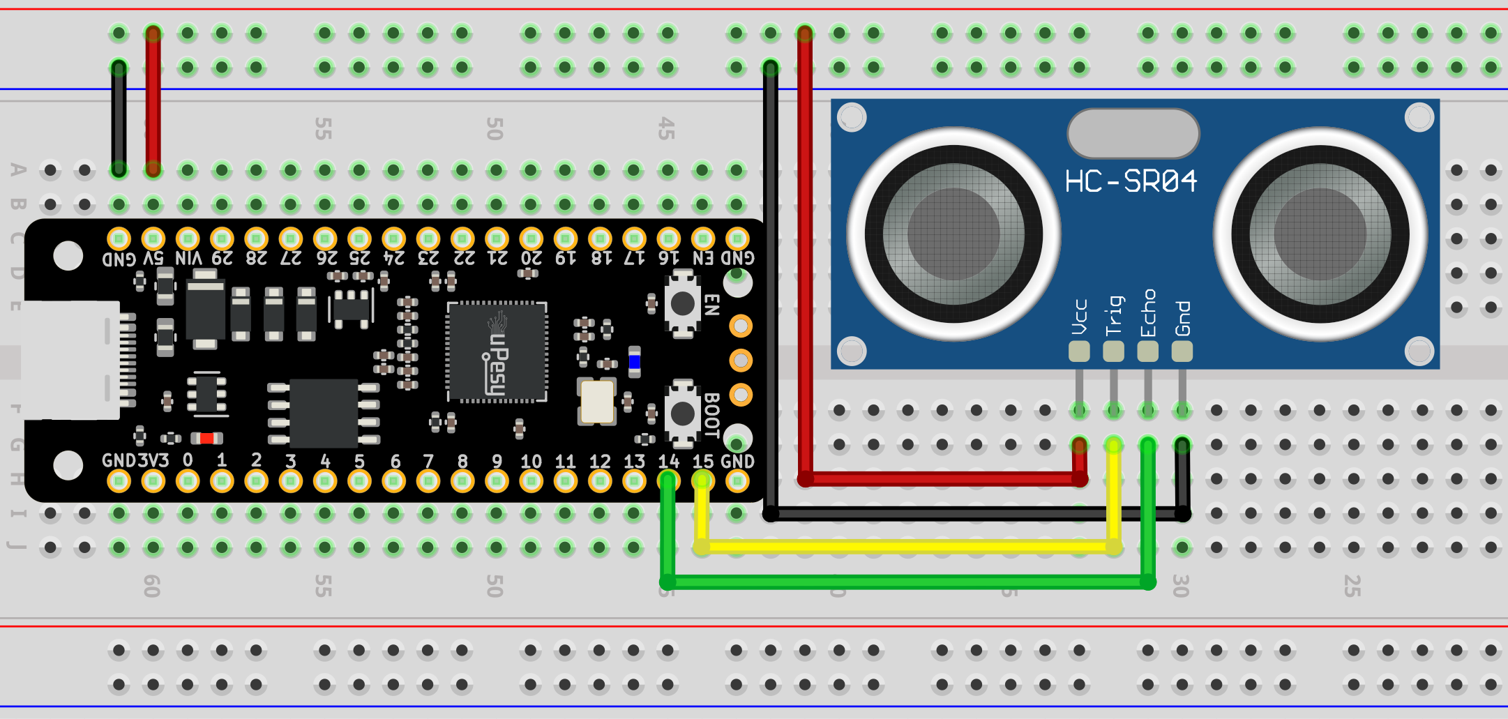 ultrason hcsr04 microptyhon rp2040 devkit