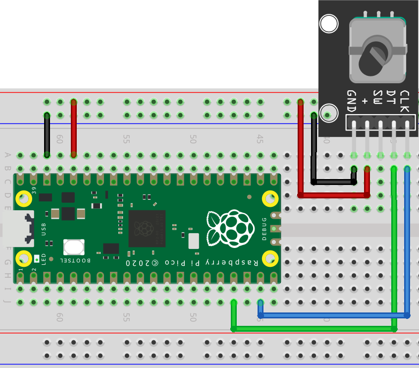 ky40 rotary encoder circuit diagram Pi Pico breadboard