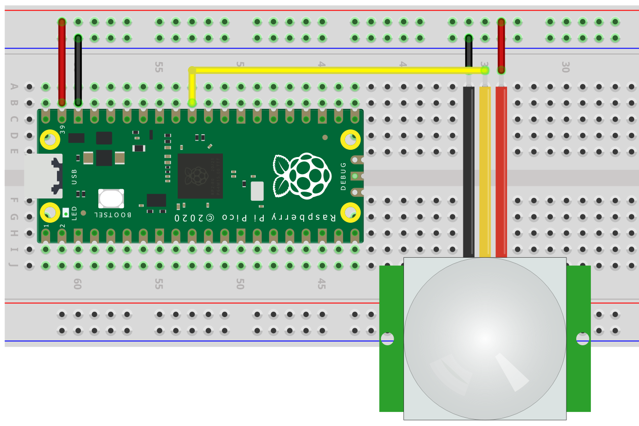 Câblage du PIR avec carte rpi pico W