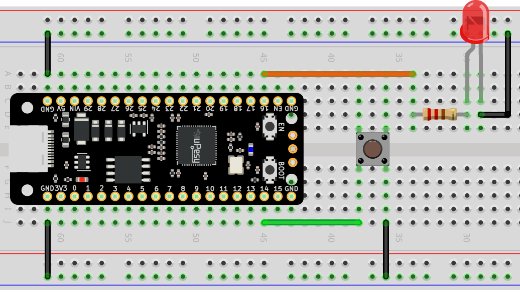 Wiring of the push button and LED on the bread board