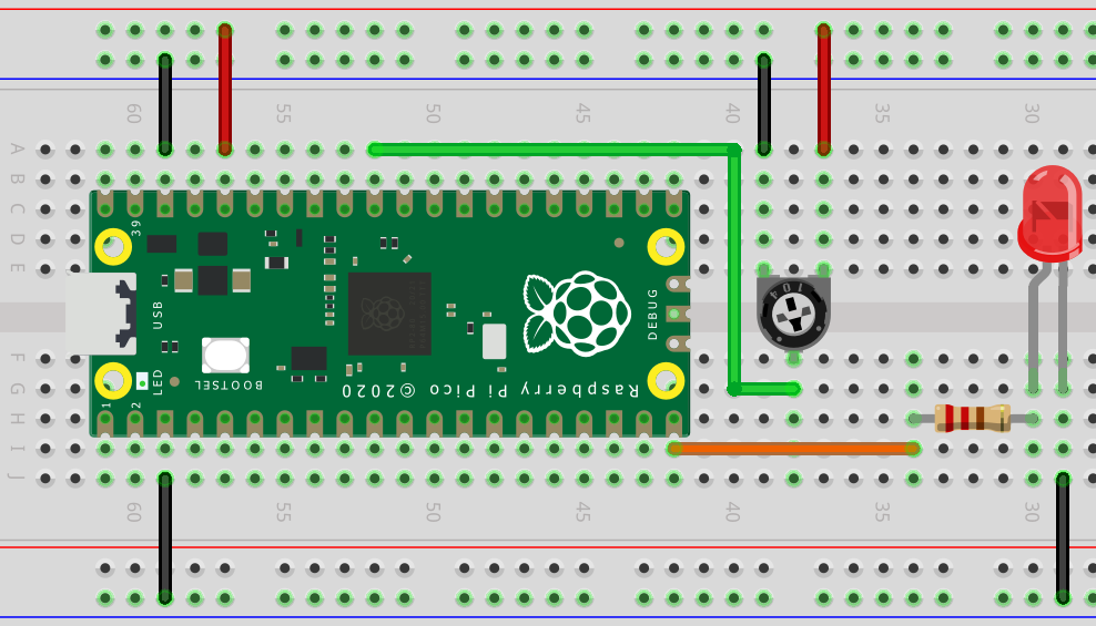 Wiring diagram Pico adc potentiometer with LED