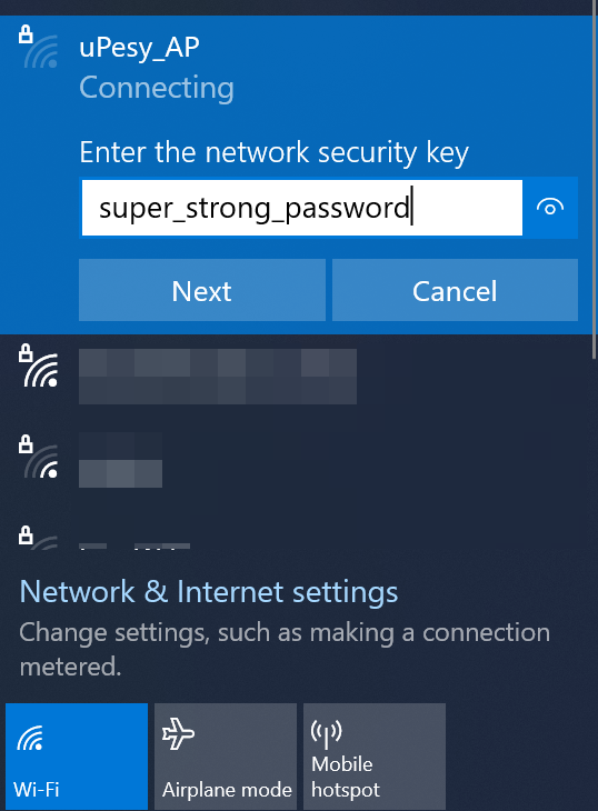 Connection from Windows to the wifi access point of an ESP32