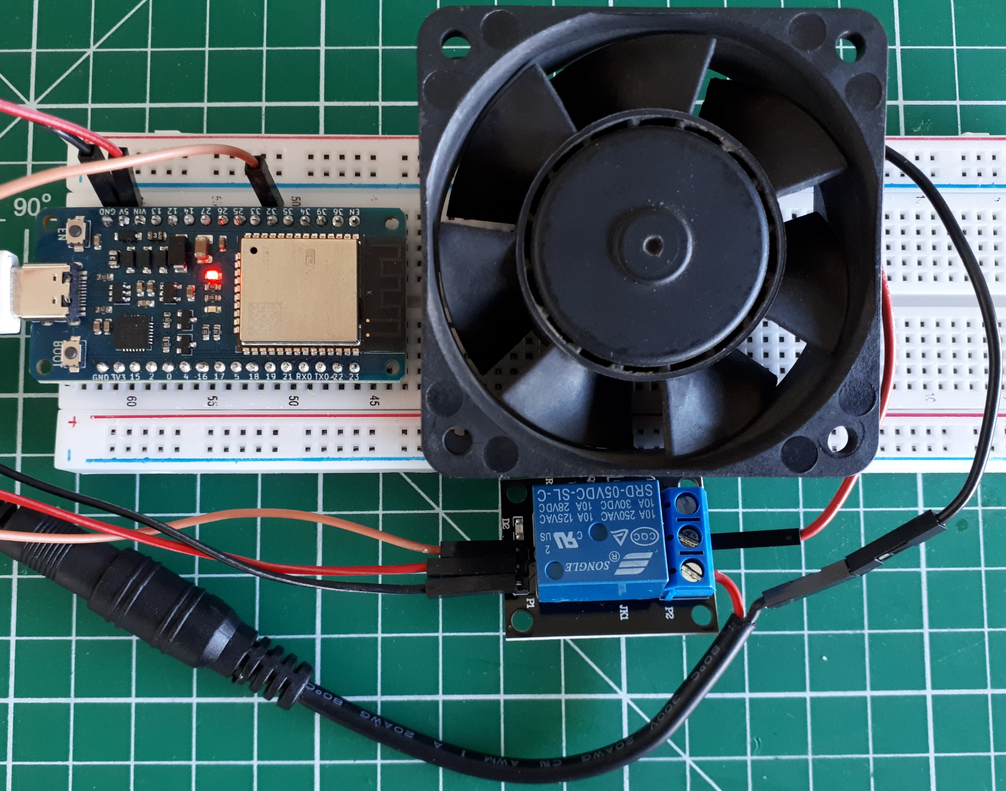 control of a fan via a relay from an esp32