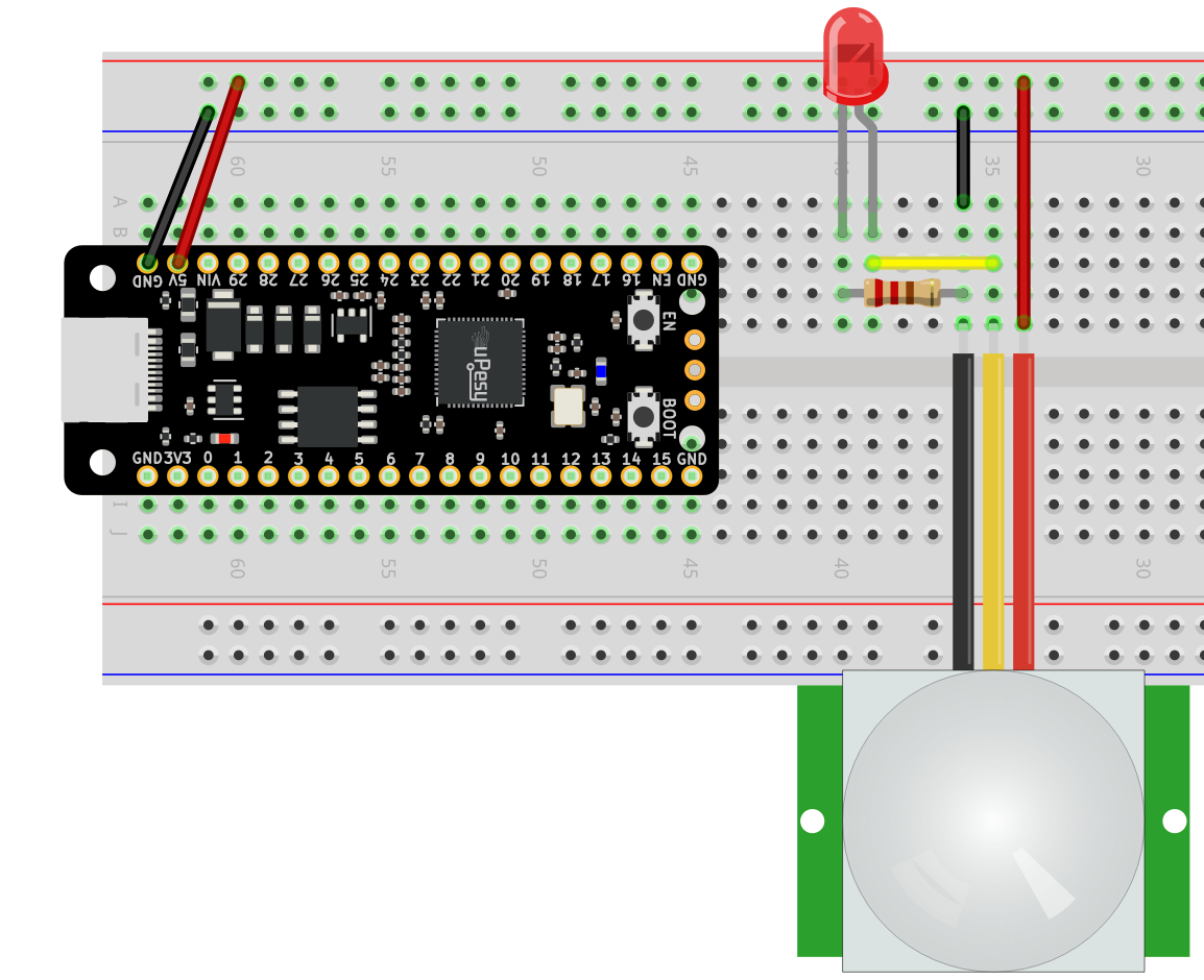 Câblage du PIR avec carte RP2040 Devkit