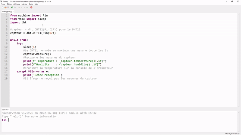 micropython DHT11 on ESP32 with thony