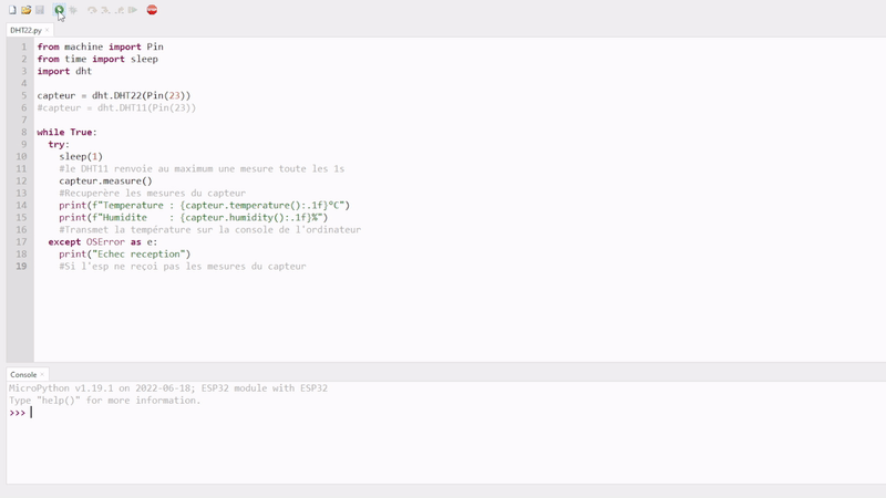 upython DHT22 with ESP on thonny IDE