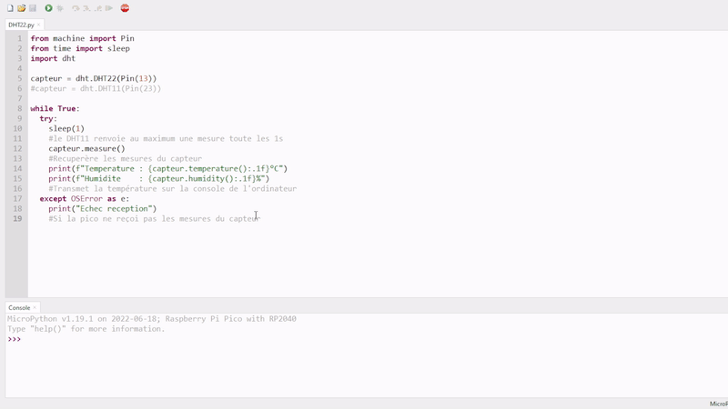 upython DHT22 with Pico on thonny IDE