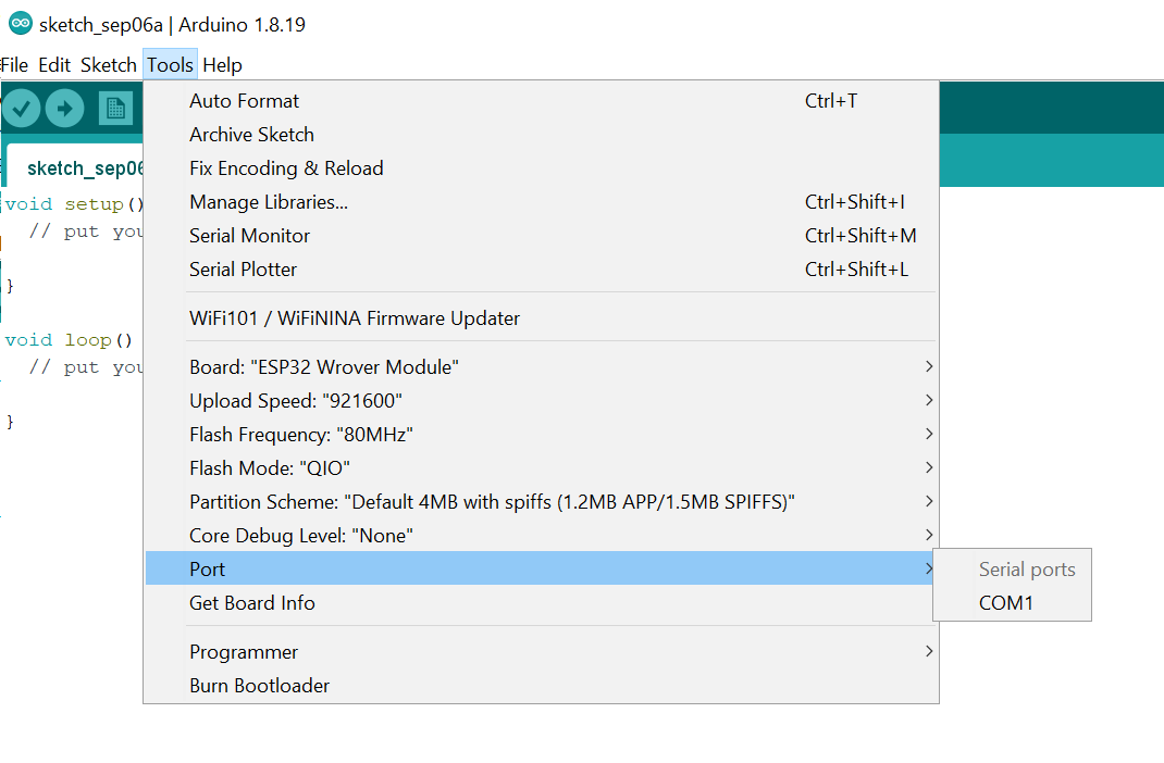 Detection of the ESP32 board in Arduino IDE