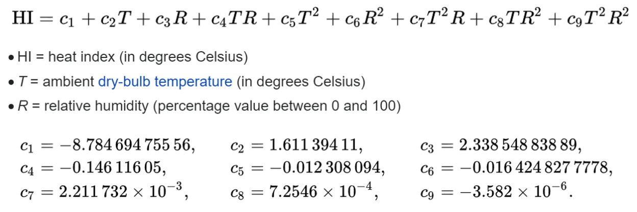 temperature felt formula