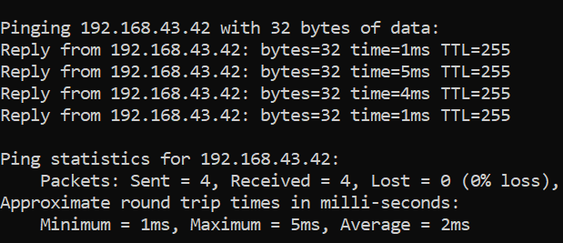 ESP32 ping result in the Windows command prompt