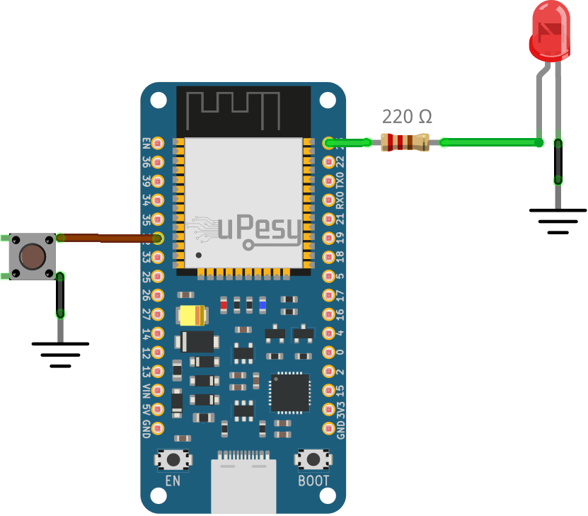 Wiring diagram ESP32 led push button