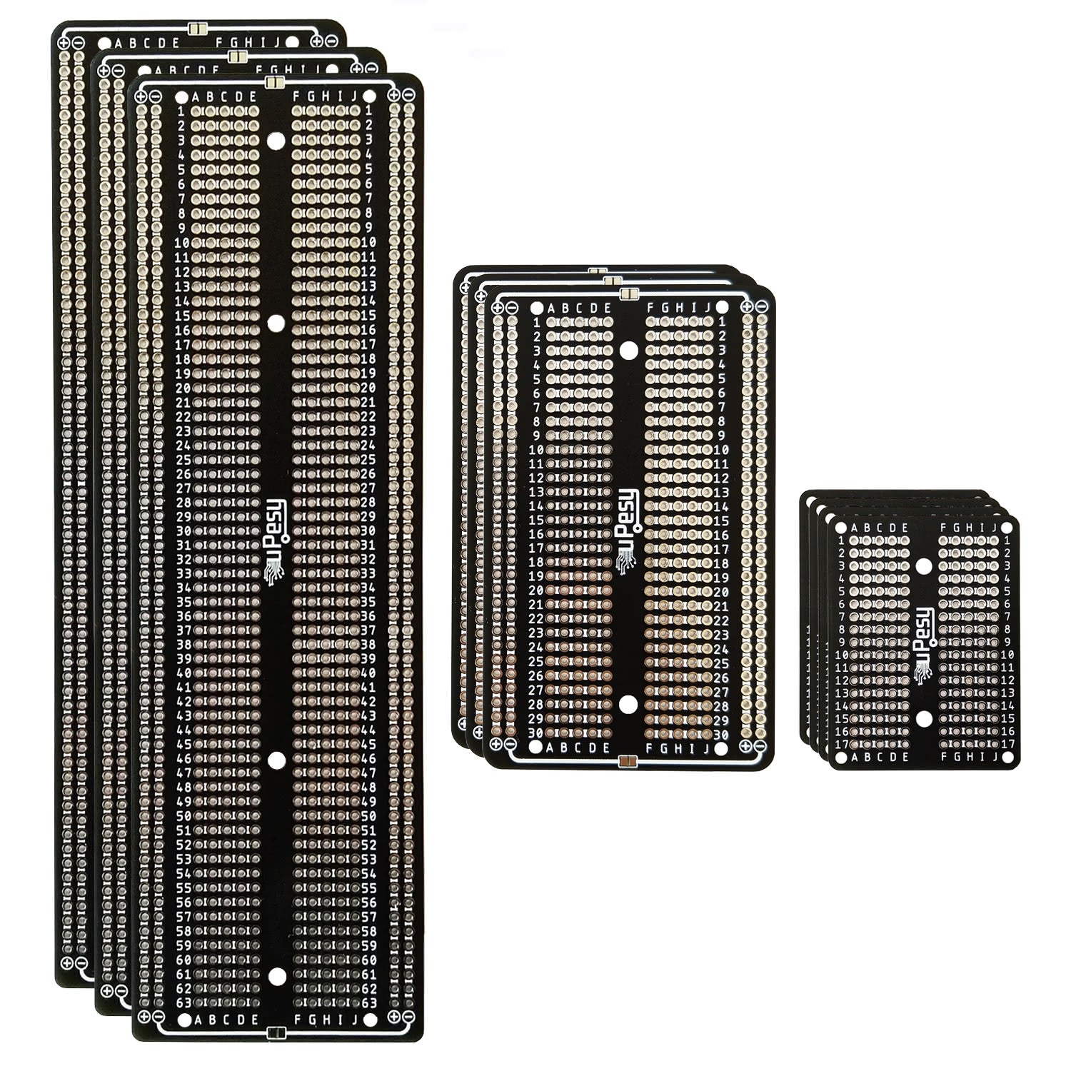 2-Pack Black Solderable Breadboard Prototyping PCBs - Double-Sided FR4 (100x50mm)